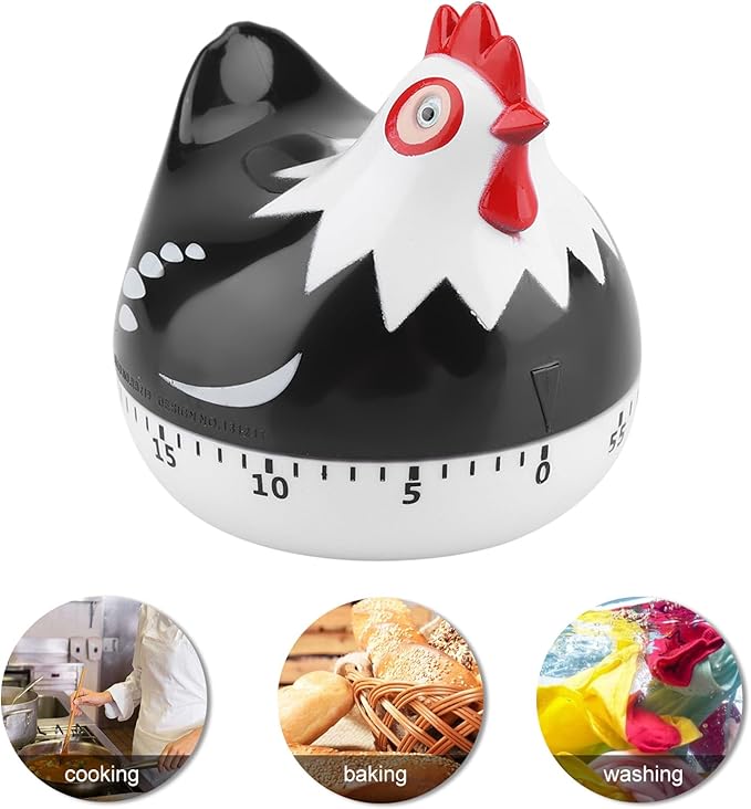 Chicken Pattern Timer, Kitchen Timer Reminder Cooking Countdown Timer for Cooking Baking Timer (Black)