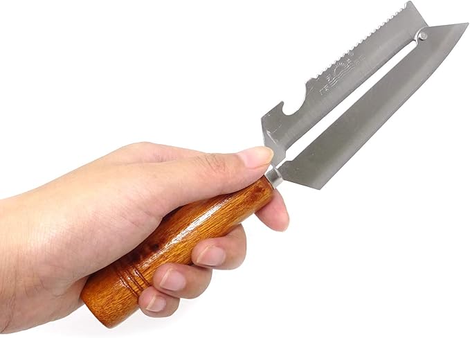 Honbay Sharp Multifunctional Stainless Steel Wooden Handle Knife Fruits Peeler Vegetables Knife Fish Scales Scraper Bottle Opener