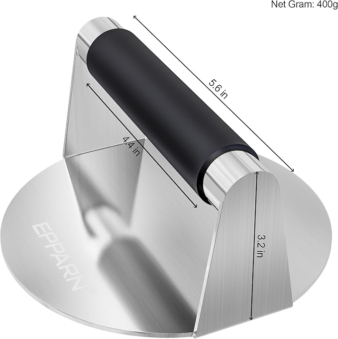 Smash Burger Press with Anti-Scald Handle, Stainless Steel Burger Press, Hamburger Press for Griddle, Bacon Press, Grill Press, Ground Beef Patty Press