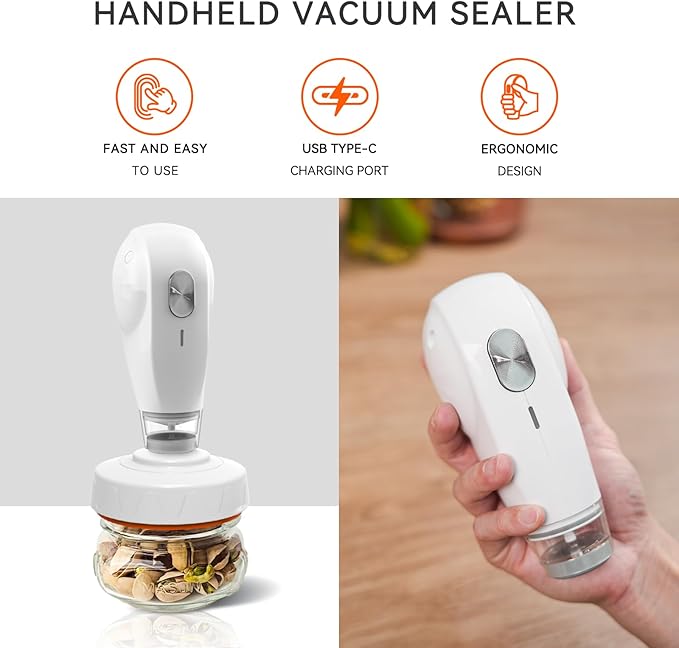 Electric Vacuum Sealer Kit, All in One for Mason Jars, Bags, and Wine Bottles, ideal for food storage, beverage saver, meal prep, pickling and preserving
