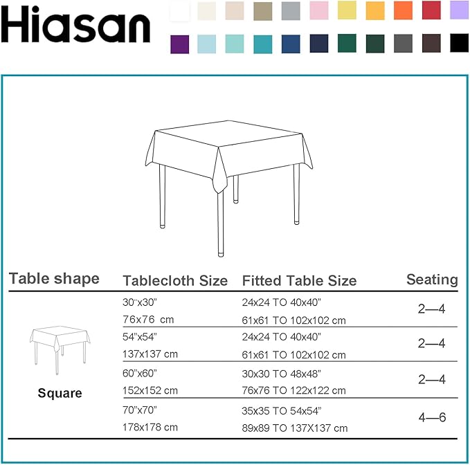 Hiasan Square Tablecloth - Waterproof and Spillproof Dining Room Washable Polyester Table Cloth for Dining Room, 30 x 30 Inch, Dusty Blue