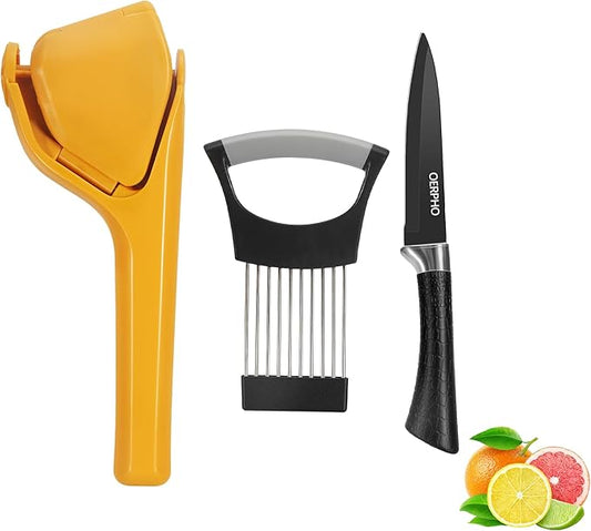 Lemon Squeezer, Lemon Juicer, Flat Lime Squeezer Manual, Hand Juicer Press, Lemons Slicer and Paring Knife, Easy to Use Fruit Citrus Press for Lemons, Citrus, Lime, Orange (Yellow)