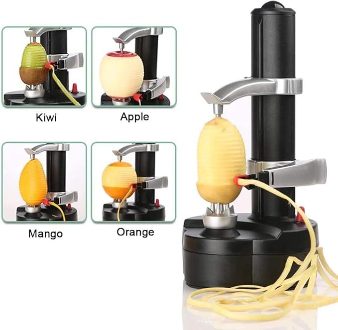 Electric Potato Peeler Automatic Potato Peeler Machine, Electric Peeler Fruits and Vegetables, Apple Peeling Machine for Kitchen [1 Adapter 2 Extra Blades] with Potato Masher (Black-M)