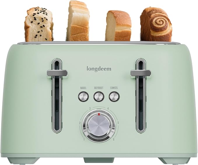 4-Slice Stainless Steel Toaster - 1.5" Extra Wide Slots, High Lift, 6 Browning Settings, Family Friendly,Breakfast Kitchen Appliance