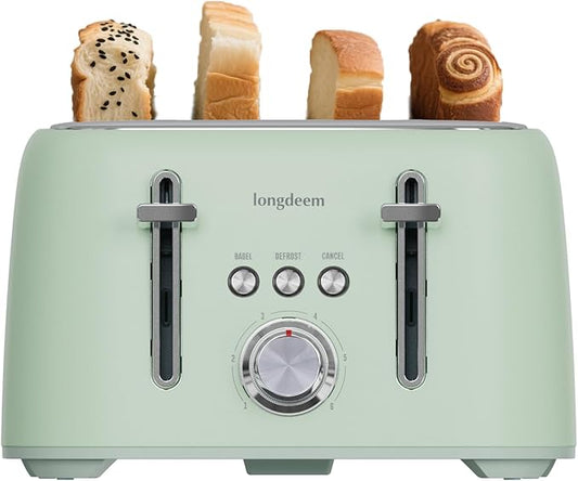 4-Slice Stainless Steel Toaster - 1.5" Extra Wide Slots, High Lift, 6 Browning Settings, Family Friendly,Breakfast Kitchen Appliance