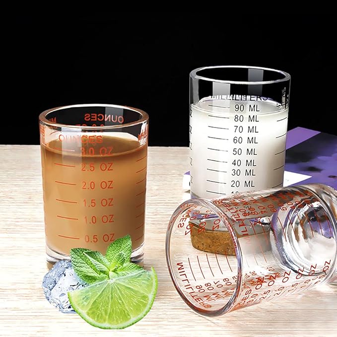 Shot Glass Measuring Cup 3 Ounce/90ML Liquid Heavy High Espresso Glass Cup 2 pcs by TIYOORTA (Black 90ML 2PCS)