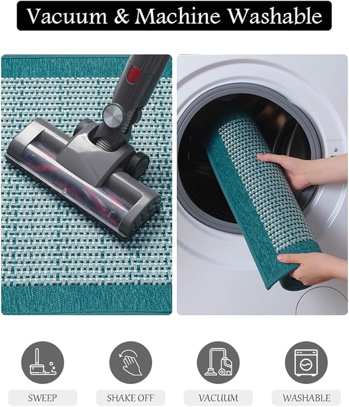 PADOOR Kitchen Mats for Floor, Kitchen Rugs Non Slip Washable, Rubber Backed Kitchen Runner Super Absorbent Kitchen Floor Mat Sink Rug, 20"x47" Teal