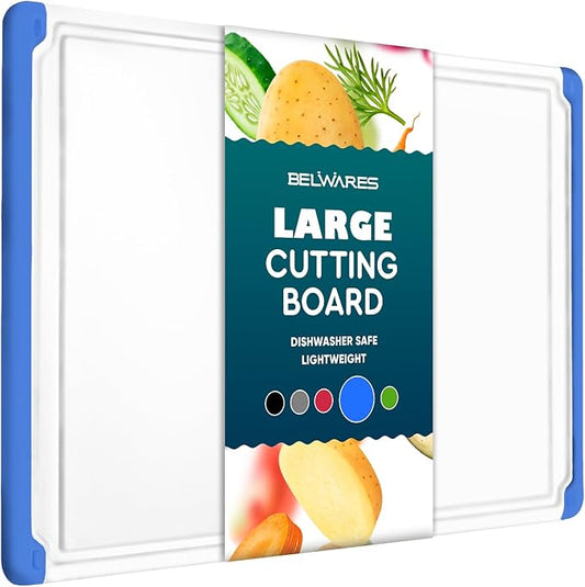 Large Cutting Boards for Kitchen - Dishwasher Safe Non-Slip Cutting Boards with Juice Grooves, Easy Grip Handles - Large and Thick Chopping Board Blue