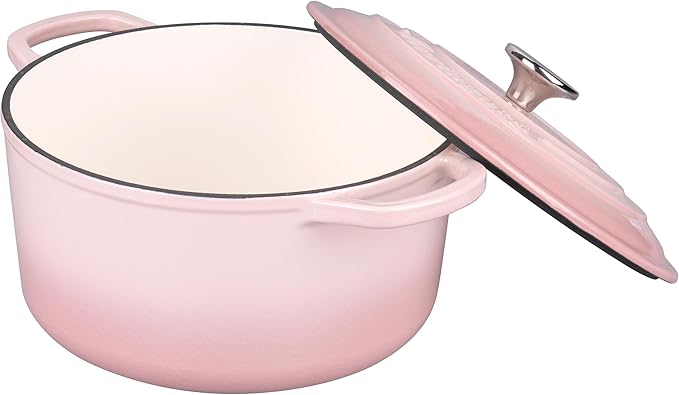 VORRINGARD Enameled Cast Iron Dutch Oven Pot with Lid, for Sourdough Bread Baking, Round Dutch Ovens, 4.5 Quart, Pink