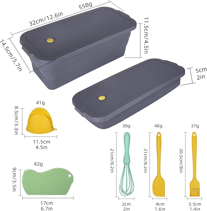 CHICHAUS Large size foldable silicone bread loaf pan with lid,11x4.7 Inch easy to store non stick Bread Baking Pans,Sourdough Bread Pan with Baking Tool Supplies Kit for Homemade Bread, Cake