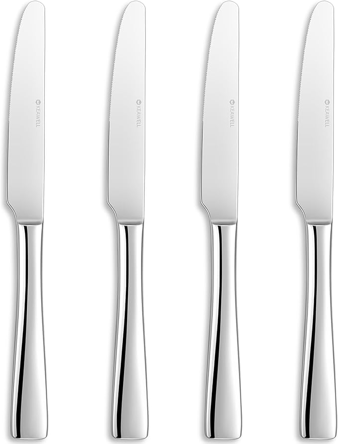 KEAWELL Premium 9.5" Louis Dinner Knives, Set of 4, Stainless Steel Dishwasher Safe, Serrated Knives (Plain)