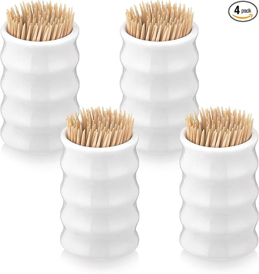 Mimorou 4 Pcs White Ceramic Toothpick Holder Simple Ceramic Toothpick Dispenser Container for Home Charcuterie, Easy to Clean (Bamboo Shape)