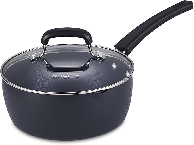 ONGIFT Nonstick Small Sauce Pan with Lid, 2.4QT Yukihira Sauce pan with Pour Spouts, Multipurpose Handy Little Saucepan with Stay Cool Handle, Small Pots for Cooking, Soups, Noodles, Milk