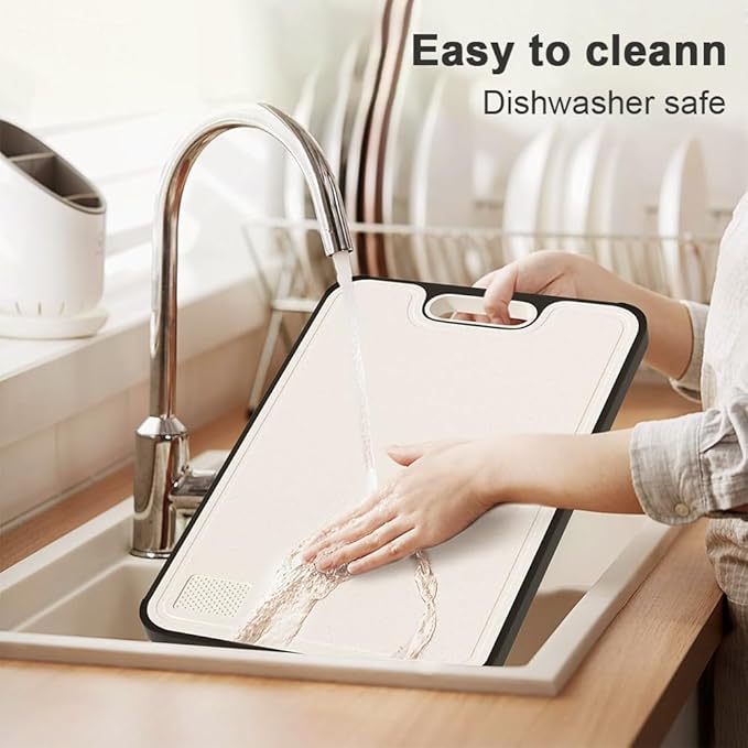 Titanium Cutting Board for Kitchen - Dual Sided Large Cutting Board with Titanium Surface & Wheat Straw PP Back, Dishwasher Safe, Includes Stainless Steel Finger Guard, Christmas Gift for Women & Mom