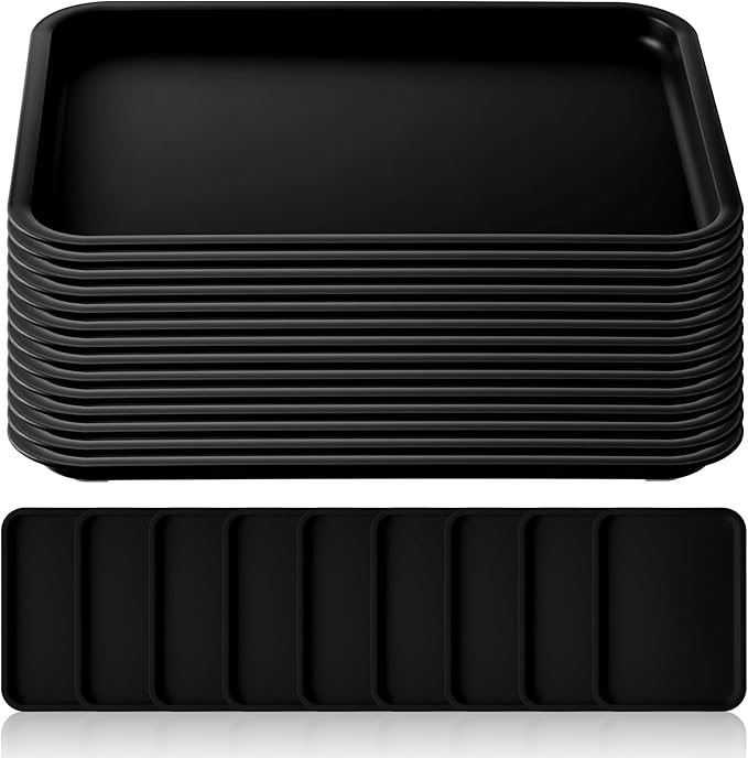 Gerrii 18 Pcs Plastic Fast Food Trays Bulk Restaurant Serving Cafeteria Tray Grill School Lunch Tray Rectangular Serving Platter for Kitchen Hotel Restaurant (Black,12 x 9 Inch)