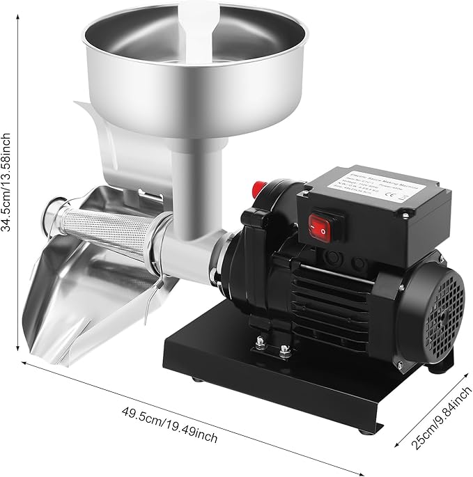 Electric Tomato Strainer, 450W Commercial Tomato Sauce Jam Maker with Large Funnel & Adjustable Trough Stainless Steel Food Press Sauce Maker Food Strainer for Tomatoes Strawberry Blueberry Sauces Etc