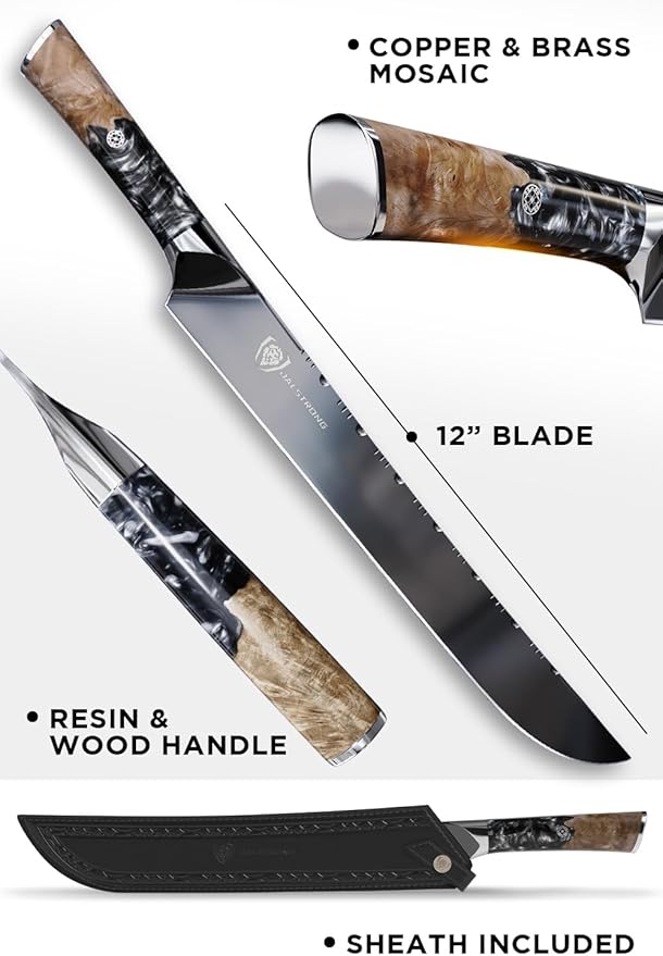 Dalstrong Slicing Knife - 12”- Valhalla Series Ravenstone Black Blade Titanium Coated - Premium 9CR18MOV HC Steel - Resin & Wood Handle - Razor Sharp - Meat Slicing Knife- Sheath