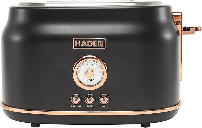 Haden Dorset 2-Slice Wide-Slot Toaster, Stainless-Steel Bread Toaster with Adjustable Browning Control, Crumb Tray & Non-Slip Feet, Black & Copper