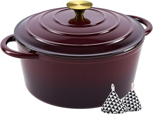 Miereirl 6 Quart Enameled Dutch Oven Pot with Lid, Cast Iron Dutch Oven with Dual Handles for Bread Baking, Cooking, Non-stick Enamel Coated Cookware, Fig