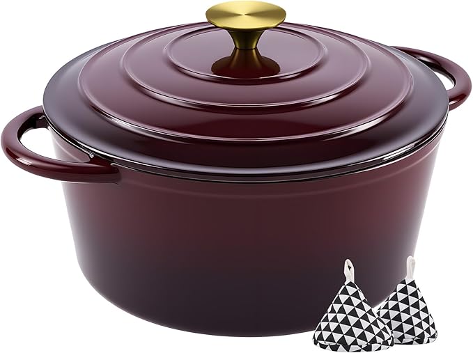 Miereirl 4.5 Quart Enameled Dutch Oven Pot with Lid, Cast Iron Dutch Oven with Dual Handles for Bread Baking, Cooking, Non-stick Enamel Coated Cookware, Fig