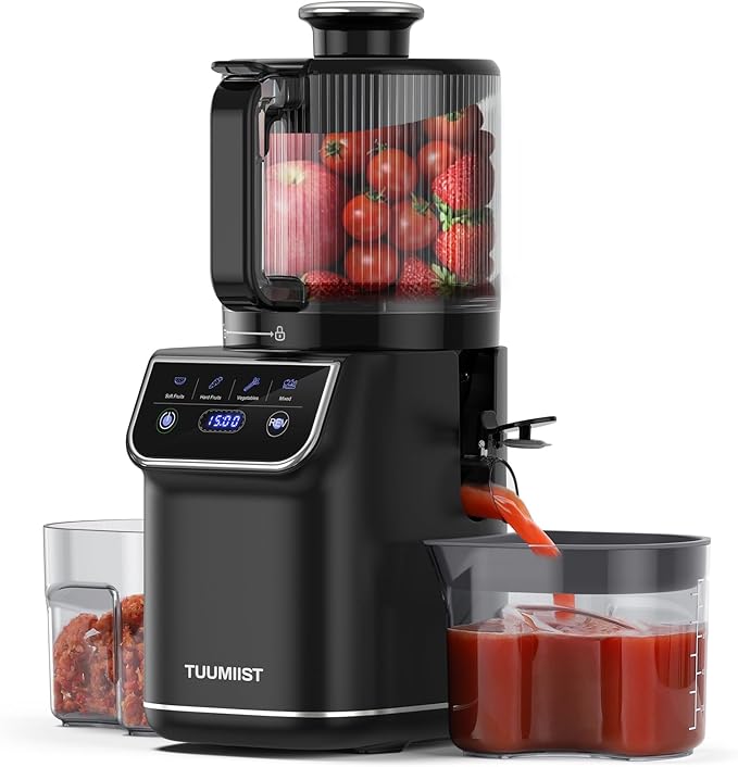 Cold Press Juicer, 100oz Large Capacity Juicer Machine with Touch Screen, 6.5" Wide Chute for Whole Fruit, High Yield Slow Masticating Juicer, Easy to Clean & Quiet Operation