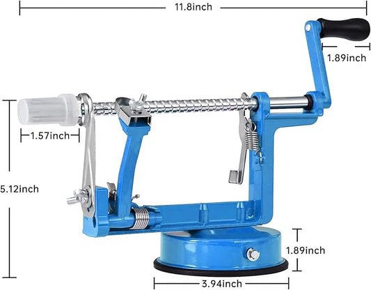 Apple Peeler, Slicer Corer Potato Peelers 3 In 1, Stainless Steel Heavy Duty with Suction Cup Base (Blue)