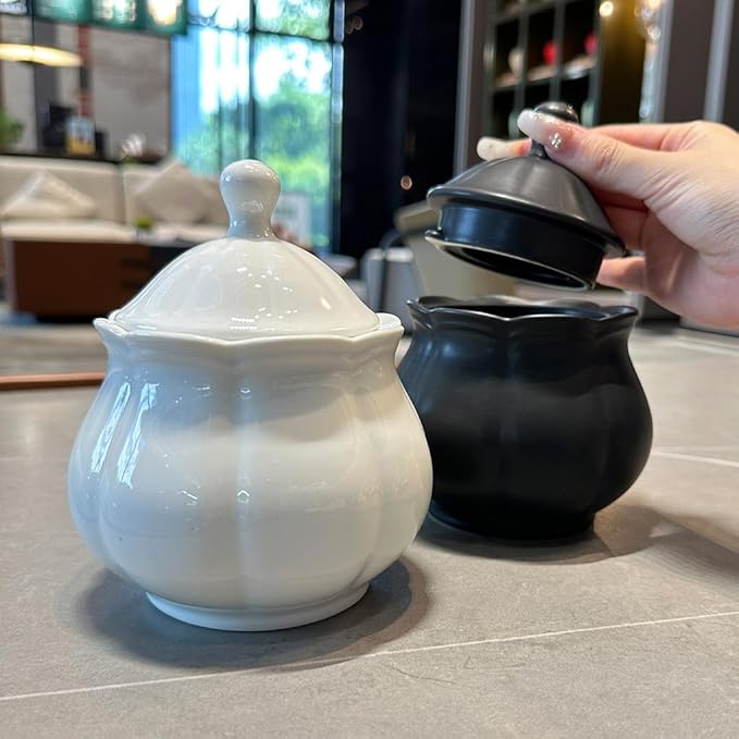 WAIT FLY Vintage Embossed Ceramic Sugar Bowl with Lid, Sugar Container, Sugar Jar for Kitchen Countertop, Coffee Bar-Black-Sugar Bowl