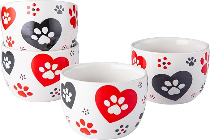 Temp-tations by Tara 8 oz Ramekins Oven Safe in Pawfetti - Set of 4 Creme Brulee Dessert Cups, Small Dipping Bowls for Baking, Ice Cream, Soufflé Dishes or Charcuterie, Ceramic Single Serve Dish