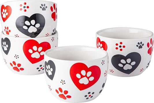 Temp-tations by Tara 8 oz Ramekins Oven Safe in Pawfetti - Set of 4 Creme Brulee Dessert Cups, Small Dipping Bowls for Baking, Ice Cream, Soufflé Dishes or Charcuterie, Ceramic Single Serve Dish