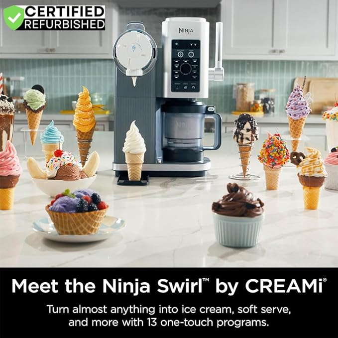 Ninja NC701 CREAMi Swirl 13-in-1 Soft Serve Ice Cream Machine (Renewed) Bundle with 2 YR CPS Enhanced Protection Pack