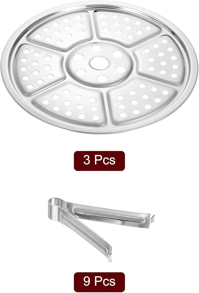 uxcell 3pcs Stainless Steel Steamer Rack with Stand, 7.9 Inches Pot Steaming Tray for Steamer Cookware Instant Pressure Cooker, Silver Tone