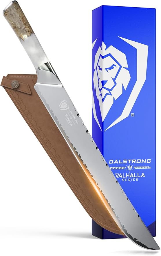 Dalstrong 12 inch Slicer - Valhalla Series - 9CR18MOV HC Steel - White Resin & Wood Handle - Razor Sharp Carving & BBQ Knife - w/Leather