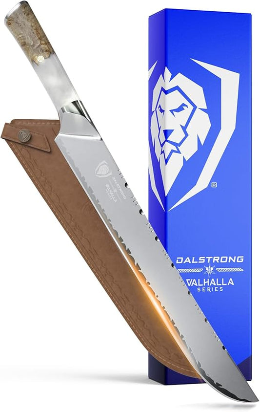 Dalstrong 12 inch Slicer - Valhalla Series - 9CR18MOV HC Steel - White Resin & Wood Handle - Razor Sharp Carving & BBQ Knife - w/Leather