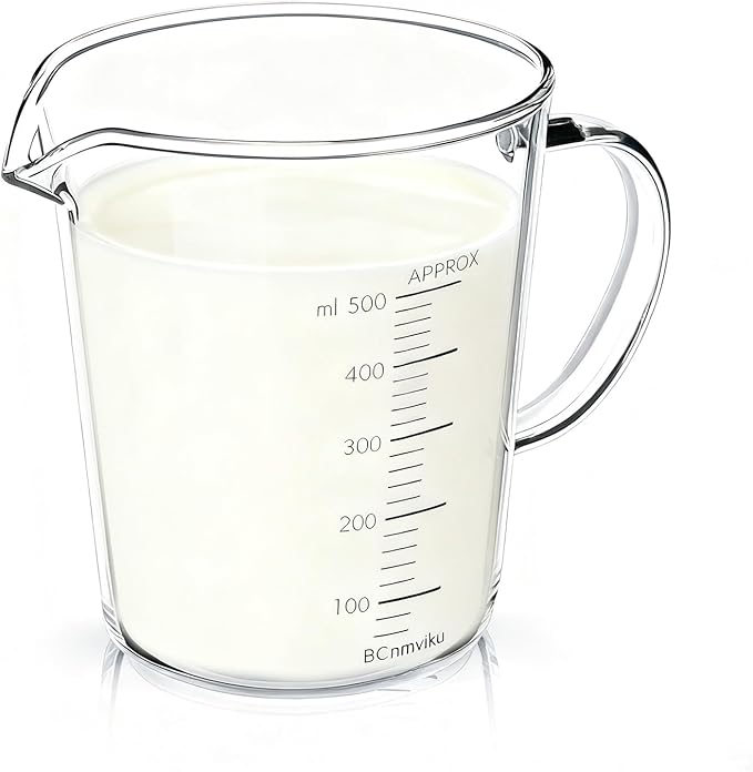 BCnmviku Glass Measuring Cups High Borosilicate 500ML 2CUPS [Insulated Handle | V-Shaped Spout]For Prepping Baking and Cooking Preheated Oven Dishwasher Freezer and Microwave Safe