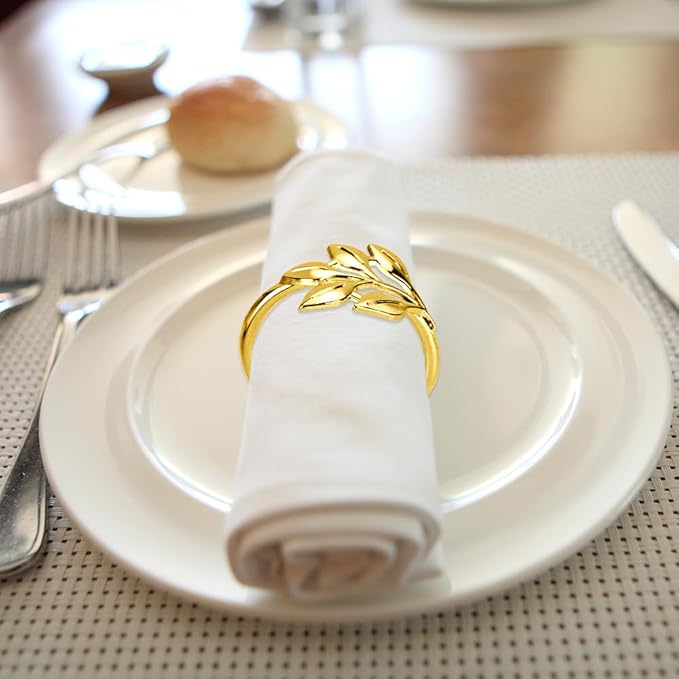 100 Pcs Gold Leaf Napkin Rings Set, Metal Napkin Ring Holders Buckles for Table Decorations, Napkin Holders for Cloth Napkins Adornment for Wedding,Dinner, Party (100Pcs Gold)