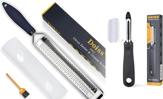 Deiss PRO Lemon Zester & Heavy Duty Cheese Grater and Deiss PRO Swivel Vegetable Peeler