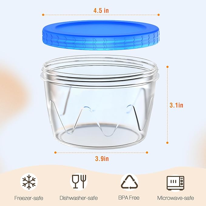 Reusable Freezer Storage Containers [UNIQUE INNOVATIVE DESIGN] 12 Pack-17 Oz Arrow Indicates Easy Opening and Closing of Lid Microwave and Dishwasher Safe,Soup Containers for Oats/Salad