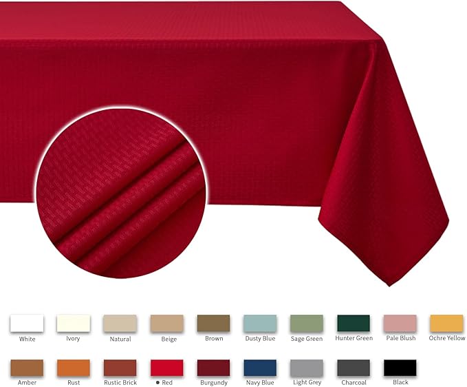 maxmill Christmas Tablecloth Weaved Texture Design Stain Resistant Waterproof Wrinkle Resistant Table Cloth, Decoration for Dining Room Holiday Parties Dinner, Rectangle 70 x 120 Inch, Red