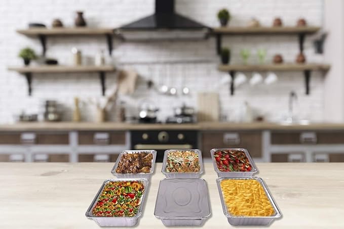 Diplastible Disposable Aluminum Pans with Lids | 100 pack 1-Dinner Portion Pan Oblong Cookware Pans Best Use for Baking, Meal Preparations, Cooking, Roasting, Grilling, Toasting | With Foil Lids