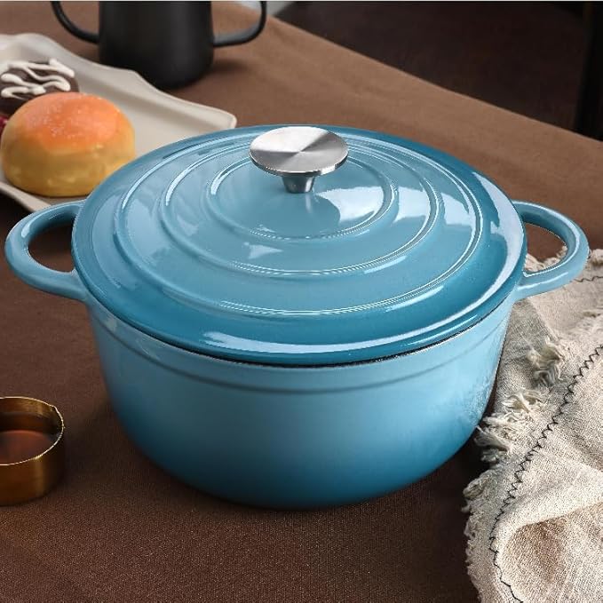 Maldira Enameled Cast Iron Dutch Oven, Non Stick Casserole Pot with Lid (Peacock Blue, 4.5 Quarts)