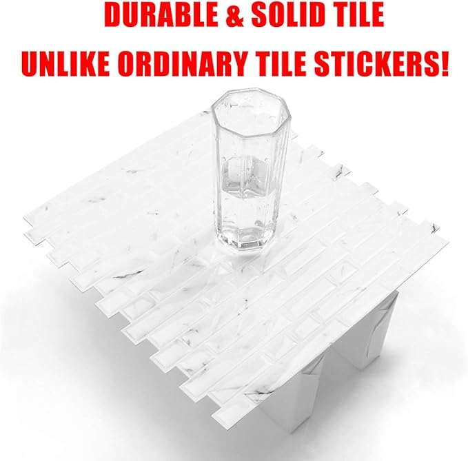 STICKGOO 10-Sheet White Marble Look Peel & Stick Backsplash, 12”X12” Stick on Wall Tiles for Kitchen Backspalsh (Thicker Design)