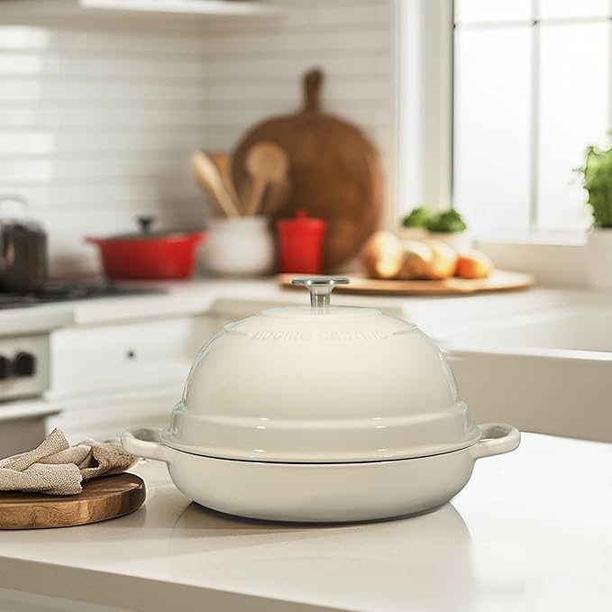 EDGING CASTING Enameled Cast Iron Dutch Oven Pot with Lid, Round Bread Oven for Homemade Sourdough Bread Baking, 6 Quart, White