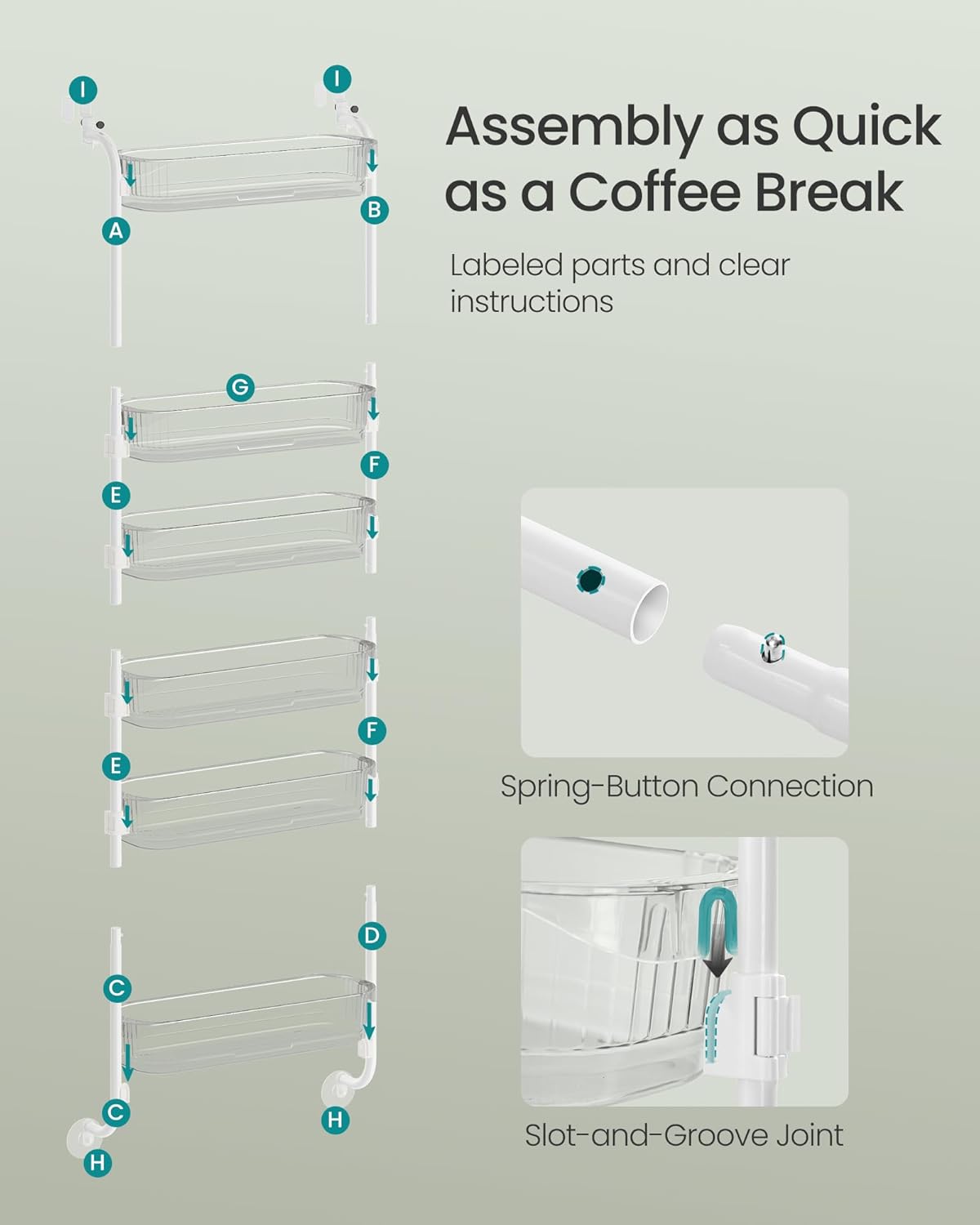 SONGMICS Over the Door Pantry Organizer, 6-Tier Kitchen Pantry Door Organizer with Adjustable Tall Baskets, Hanging Spice Rack, for Bedroom Bathroom Laundry Room, Transparent