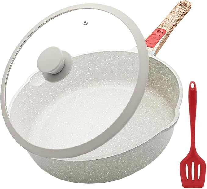 AIKENBBKK 11 Inch Nonstick Frying Pans with Lid, 5 QT Large Deep Frying Pan Skillet with Cover, Non Stick Cooking Sauté Pan Compatible with All Stovetops, Detachable Handle, Oven Safe, PFOA PFOS Free