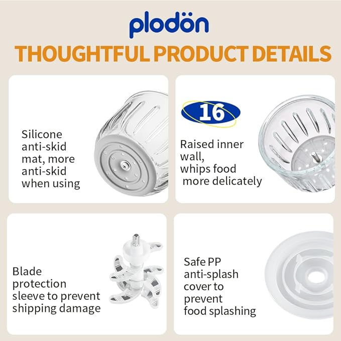 Plodon Baby Food Maker Mini Cute and Small Food Processor Puree Blender Grinder Chopper 1.2 Cup Glass Bowl with 6 Blade Electric (Spaceman-White(One Bowl))