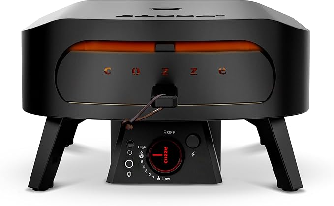 Cozze 13" Gas Pizza Oven with Rotating Pizza Stone for Easy Restaurant-Style Pizza at Home – Triple Burner, Built-In Thermometer, Fast 15-Min Preheat, Portable Outdoor Pizza Oven