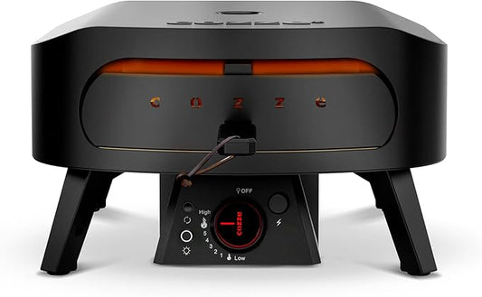 Cozze 13" Gas Pizza Oven with Rotating Pizza Stone for Easy Restaurant-Style Pizza at Home – Triple Burner, Built-In Thermometer, Fast 15-Min Preheat, Portable Outdoor Pizza Oven