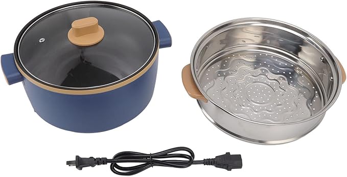 2.5L Electric Cooker Hot Pot Multifunction Food Grade 800W Double Layer Adjustable Portable Electric Hot Pot with Handle Kitchen Supplies(US 110V)
