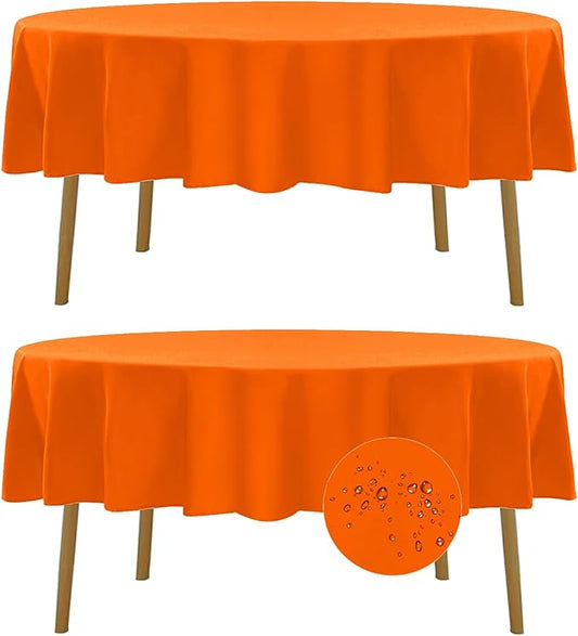 Fokitut 2 Pack Waterproof Round Tablecloth, 90 Inch, Stain Resistant and Wrinkle Polyester Table Cloth, Fabric Table Cover for Kitchen Dining, Wedding, Party, Holiday Dinner-Orange