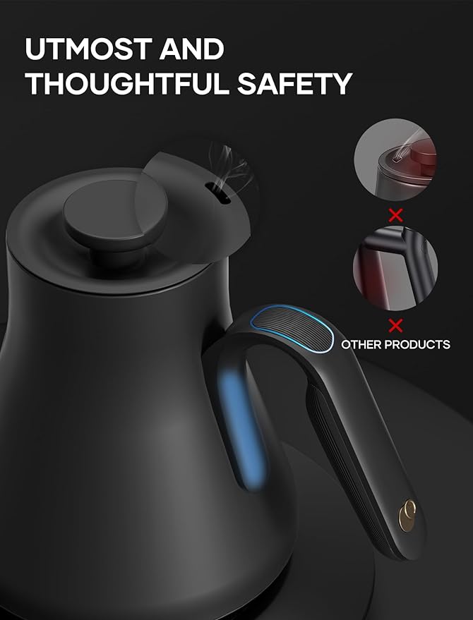 INTASTING Electric Kettle, Gooseneck Electric Kettle, ±1℉ Temperature Control, Stainless Steel Inner, Quick Heating, for Pour Over Coffee, Brew Tea, Boil Hot Water, 1500W/0.9L Dark Gray